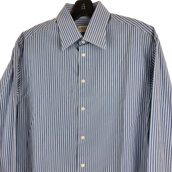 ARMANI Collezioni Shirt Mens Large 41/16 Blue Button Up Striped Casual Designer - Picture 2 of 10